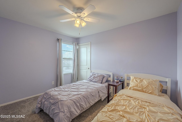 bedroom with carpet flooring and ceiling fan