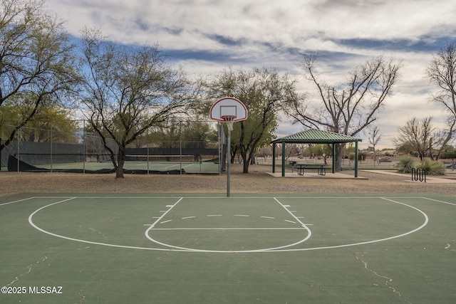 view of basketball court with a gazebo and tennis court