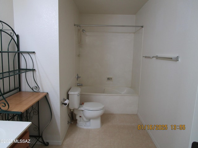 full bathroom featuring toilet, washtub / shower combination, and vanity