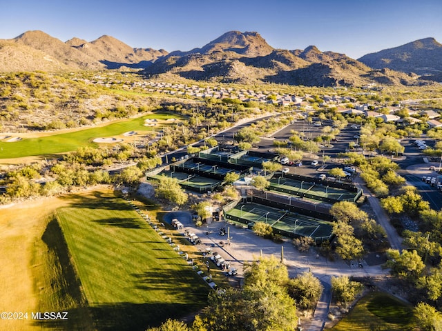 birds eye view of property featuring a mountain view