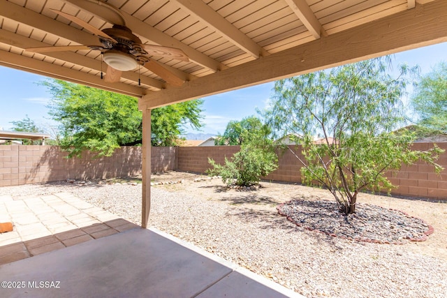 view of patio / terrace featuring ceiling fan