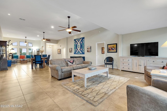 living room with light tile patterned floors