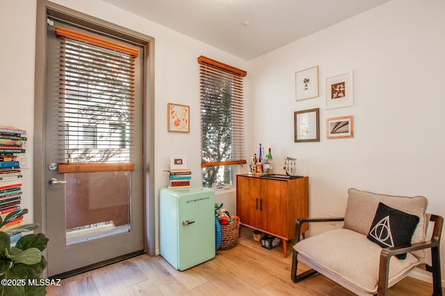 sitting room featuring light hardwood / wood-style floors