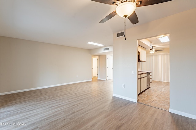 unfurnished living room featuring light hardwood / wood-style floors and ceiling fan