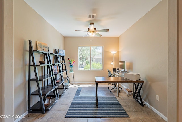 home office featuring ceiling fan