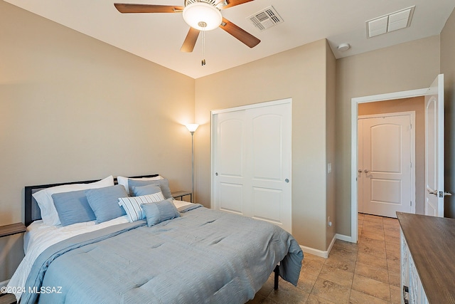 bedroom with a closet and ceiling fan