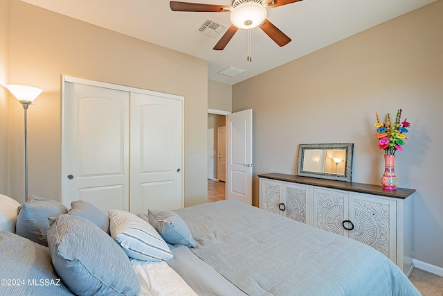 bedroom with a closet and ceiling fan