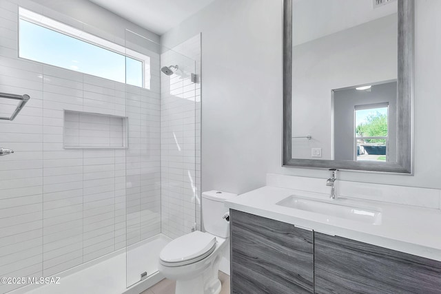 bathroom with vanity, toilet, and an enclosed shower