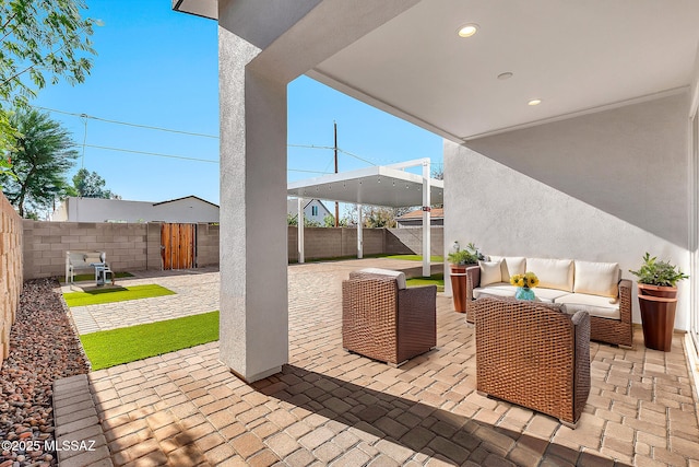 view of patio / terrace featuring an outdoor living space