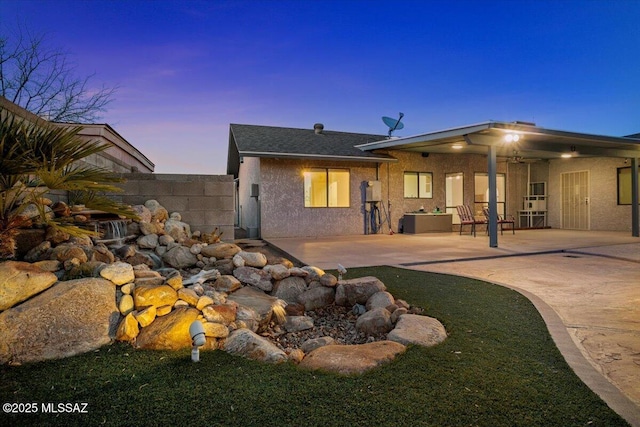 3873 W Allred St, Thatcher, AZ 85552 - rear view of property with a patio, ceiling fan, and stucco siding
