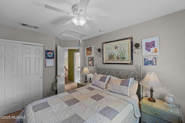 2578 W Mystic Mountain Dr, Tucson, AZ 85742 - bedroom featuring a closet, carpet flooring, ceiling fan, and attic access