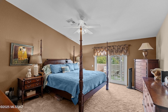 2578 W Mystic Mountain Dr, Tucson, AZ 85742 - bedroom featuring access to outside, light colored carpet, and ceiling fan