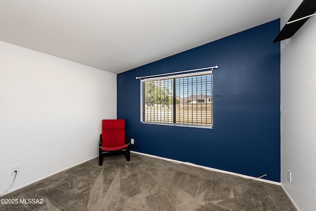 unfurnished room with lofted ceiling and carpet floors