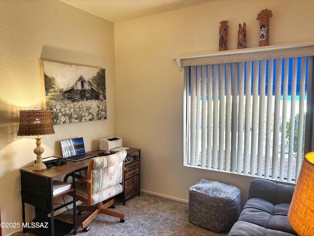 view of carpeted home office