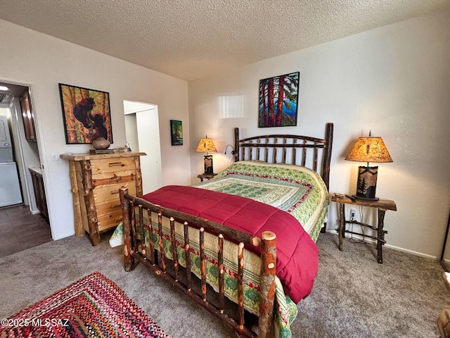 bedroom featuring carpet and a textured ceiling