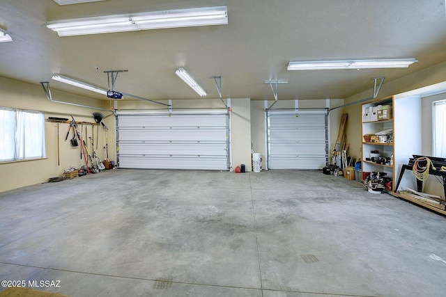 garage with a garage door opener