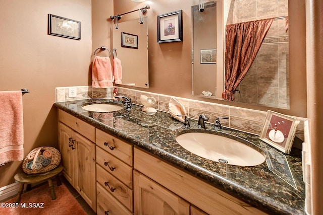 bathroom with vanity and tile patterned flooring