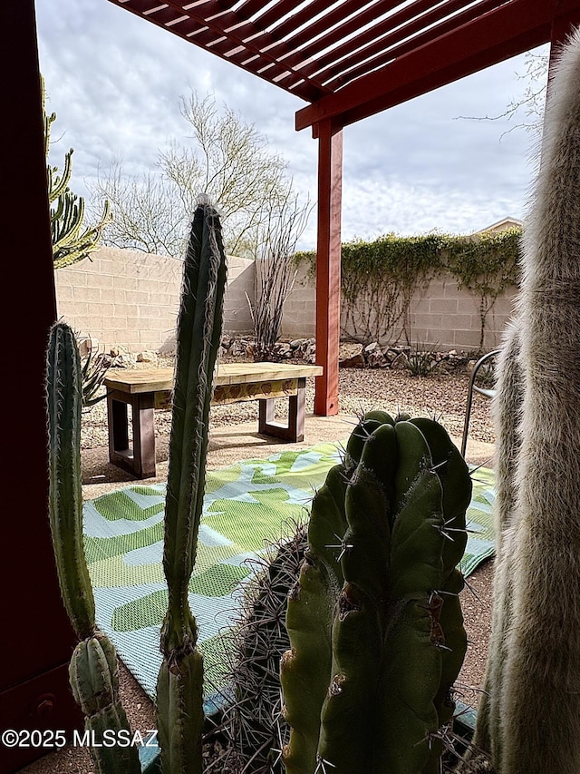 view of yard with a pergola and a patio area