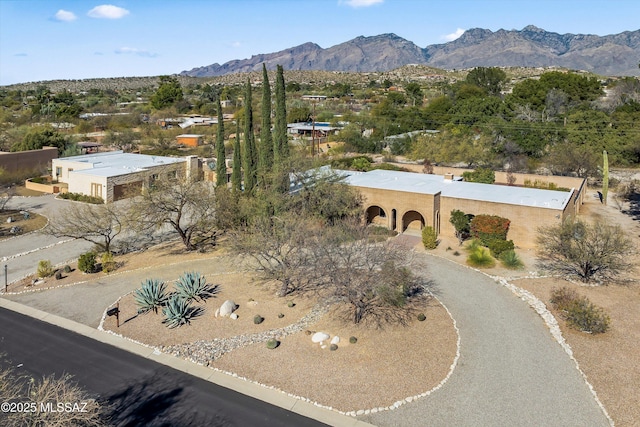 birds eye view of property featuring a mountain view