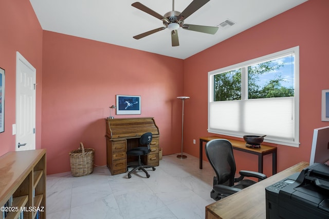 home office with ceiling fan