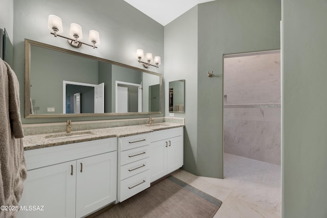 bathroom with vanity and walk in shower