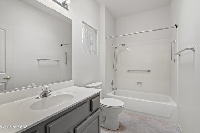 full bathroom featuring vanity, shower / bathing tub combination, toilet, and tile patterned floors