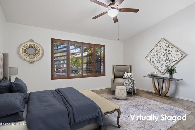 bedroom featuring ceiling fan