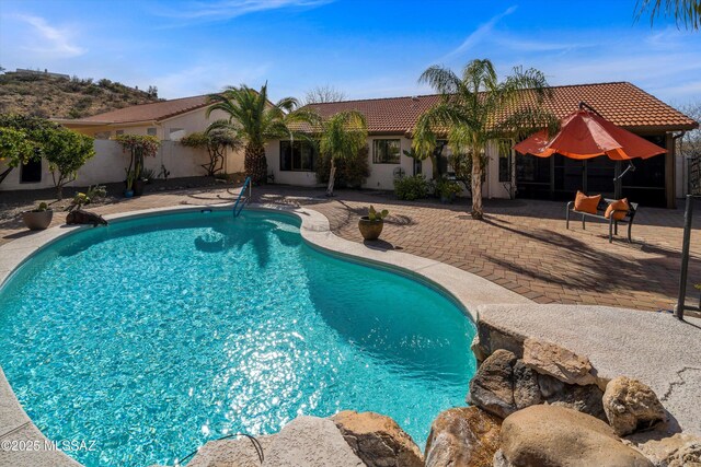 view of swimming pool featuring a patio