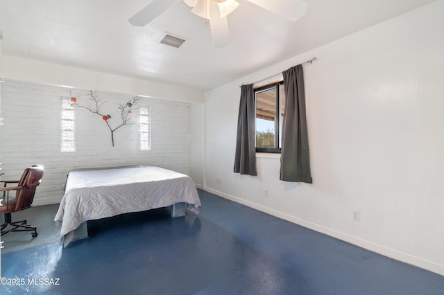 bedroom featuring concrete floors and ceiling fan