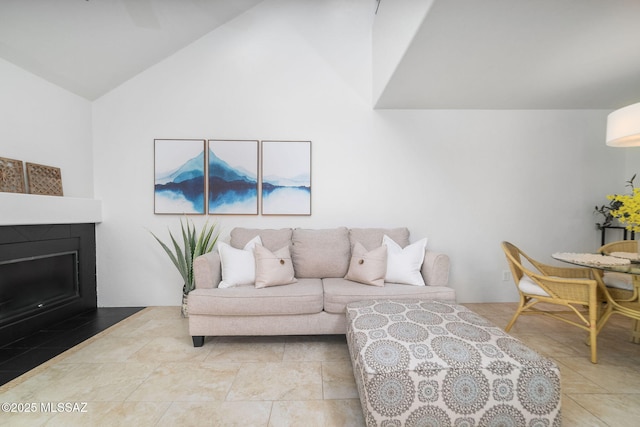 living room with vaulted ceiling