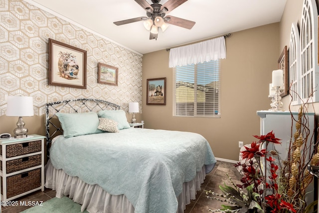 bedroom with dark tile patterned flooring