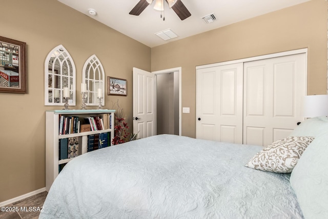 bedroom featuring a closet and ceiling fan