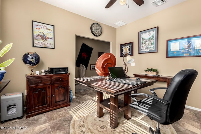 office area featuring ceiling fan