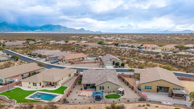 drone / aerial view with a mountain view