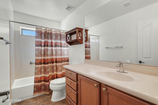 full bathroom featuring vanity, toilet, and shower / bath combo