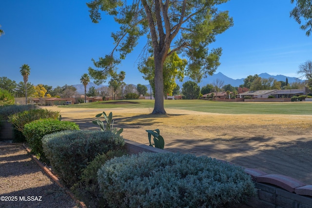 view of home's community featuring a mountain view and a lawn