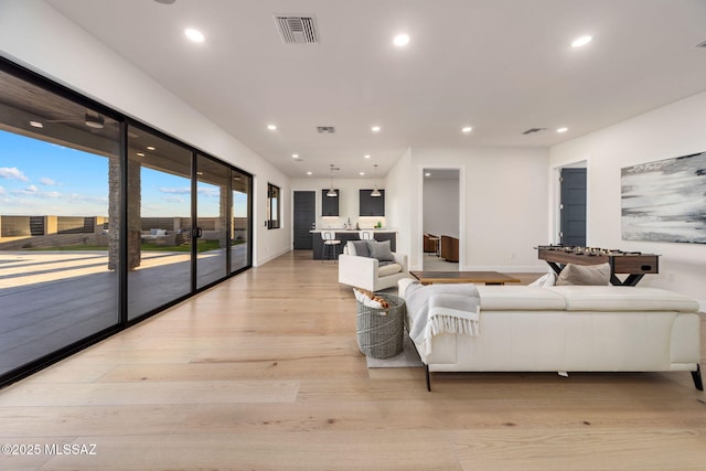 living room with light wood-type flooring