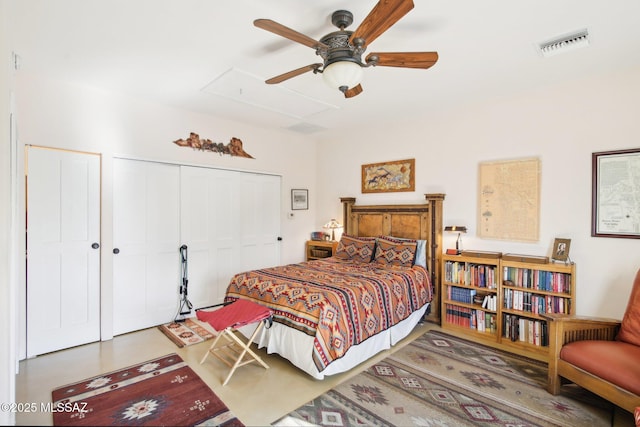 bedroom with a closet and ceiling fan