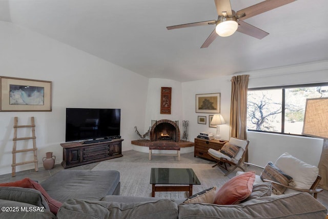 living room with ceiling fan