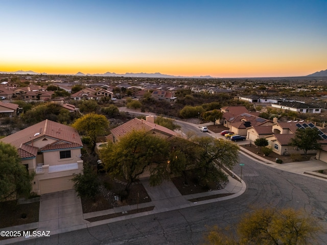 view of aerial view at dusk