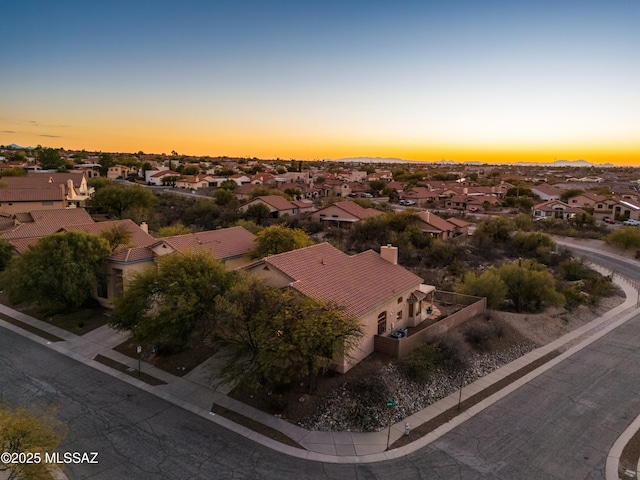 view of aerial view at dusk