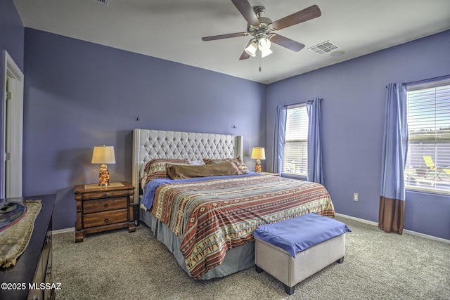 bedroom featuring ceiling fan and carpet flooring