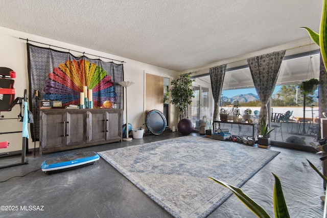 interior space with a textured ceiling