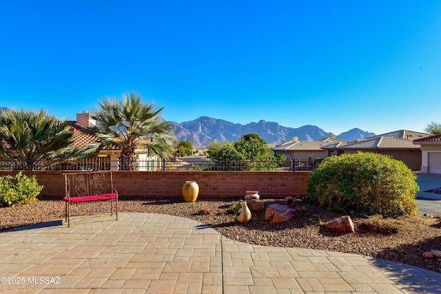 view of patio featuring a mountain view