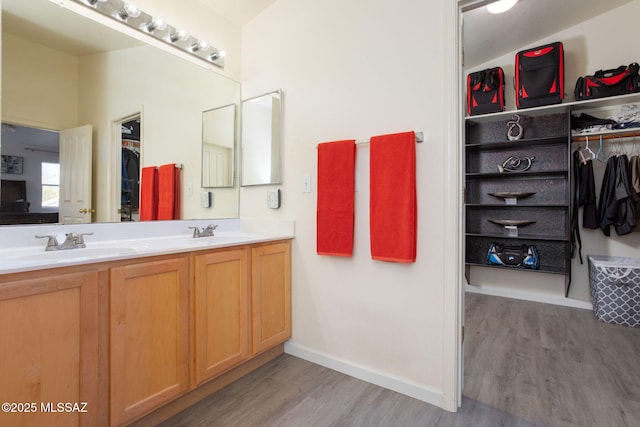 bathroom featuring wood-type flooring and vanity