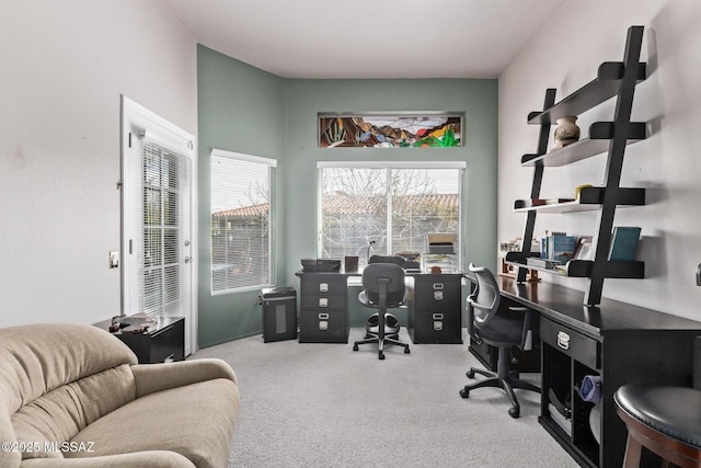 view of carpeted home office