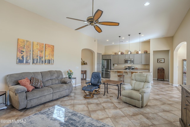 living room featuring ceiling fan