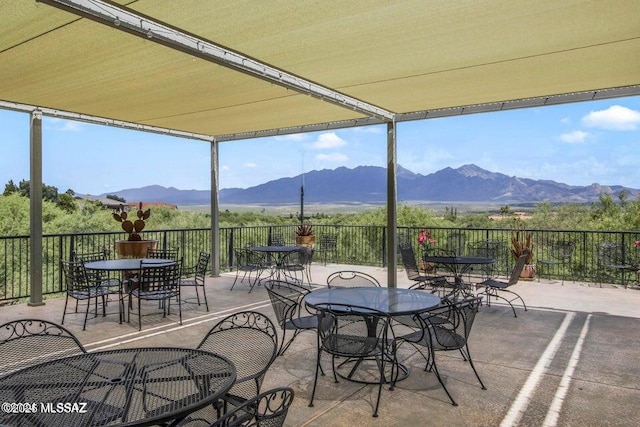 view of patio with a mountain view