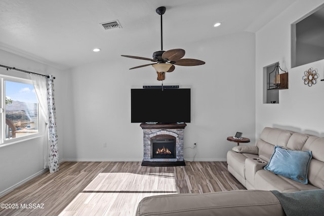 living room featuring ceiling fan