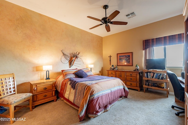 bedroom featuring carpet floors and ceiling fan